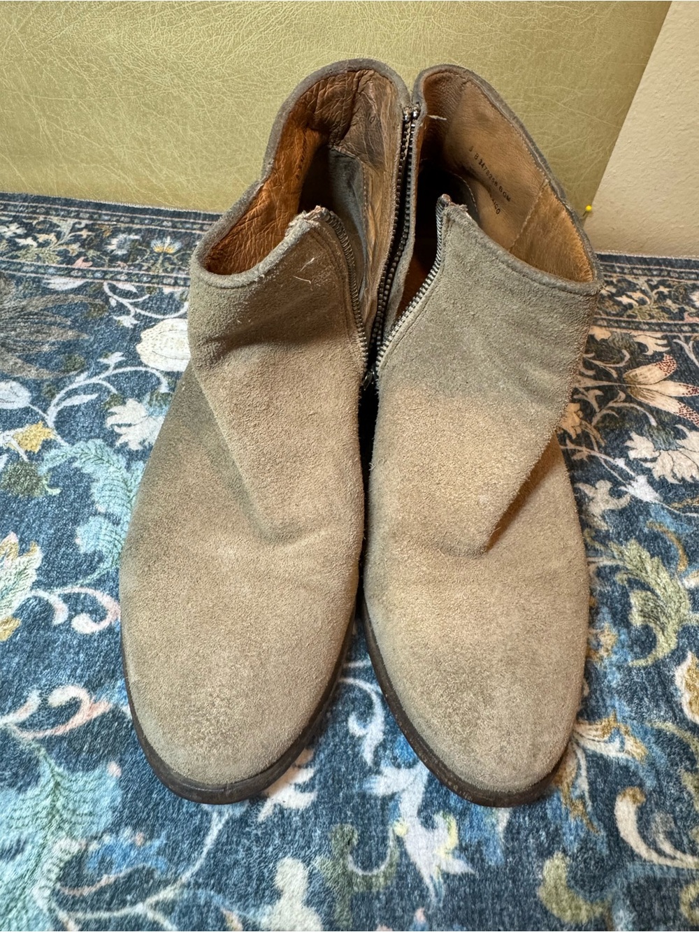 Frye Women's Tan Suede Ankle Boots with Side Zipper